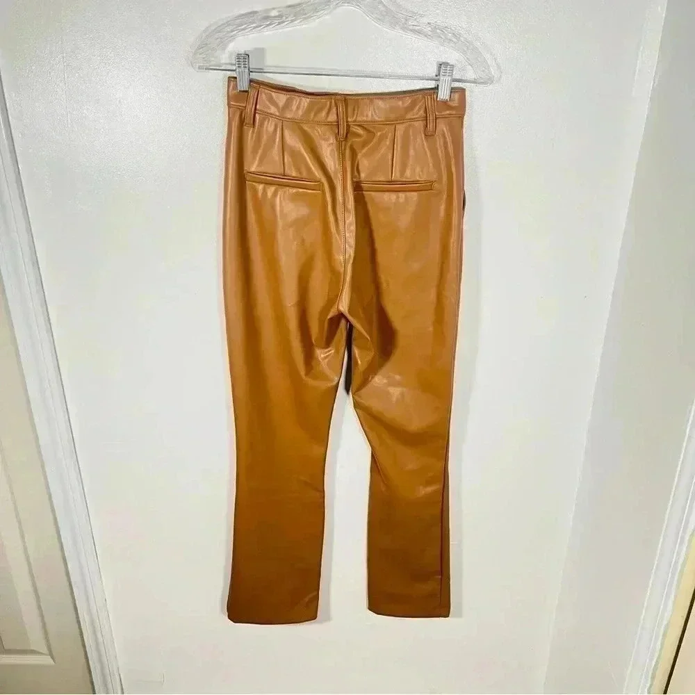 Abercrombie & Fitch The Skinny Ultra High Rise Faux Leather Split Hem Camel Tan